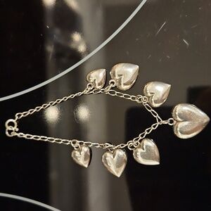 Vintage 1950's Sterling Silver Hearts Charm Bracelet